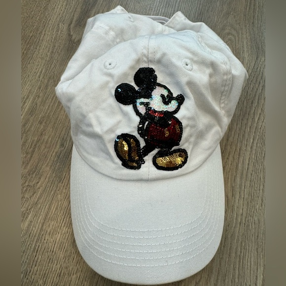 DISNEY PARKS white Baseball hat sequin Mickey Mouse twill adult - Picture 3 of 7
